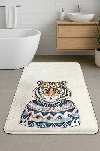 Chilai Home Logwe Ecru Single Embroidered Bath Mat, Non-Slip Base 60X100Cm