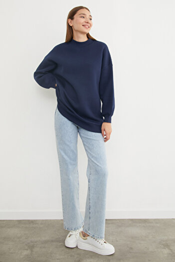 Fulla Moda 3 нитки Базовий велосипедний комір Oversize Світшот