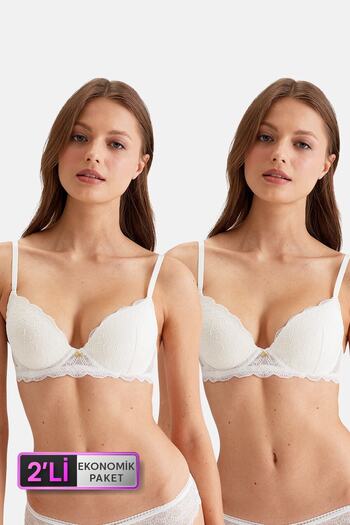 Pierre Cardin Economic Pack of 2 Ecru4731001-2 Rome Underwire Soft Push Up Lace Bra Set
