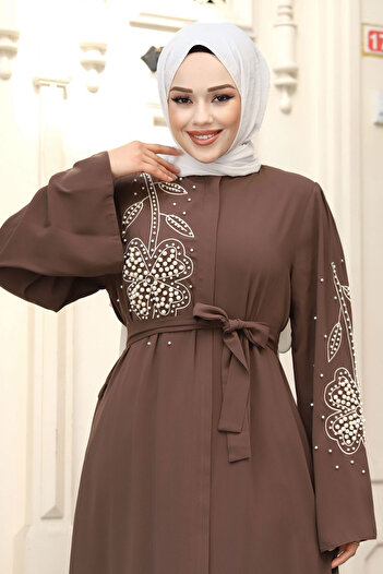 Tesettür Dünyası Daisy Patterned Bead Hijab Ferace TSD240314