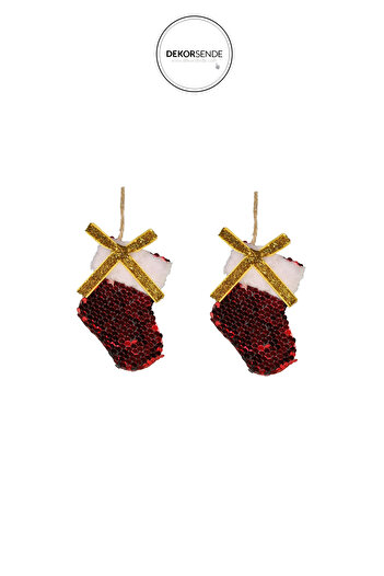 Dekorsende Christmas Ornament 2-Piece Red Sequin Socks 10 cm