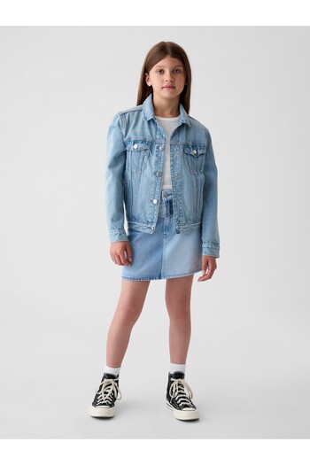 GAP Kız Çocuk Mavi High Rise Patchwork Denim Etek
