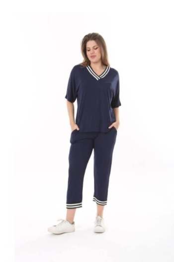 Sevda Kılınç Plus Size Capri Double Combed Cotton Suit