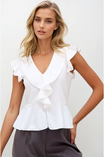 OLSAMODA Women's V-Neck Volume Flexible Knitted Fabric Bluz