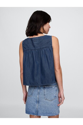 GAP Kadın Lacivert UltraSoft Denim Bağcıklı Bluz