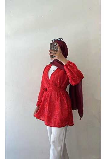 DİLEKBUTİK Red Chiffon Kimono