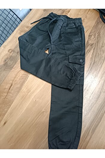 Blotch Girls Boys Unisex School Children's Trousers Gabardine Elastic Waist Side Pockets Black Trousers