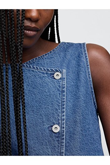 GAP Kadın Mavi Denim Asimetrik Yelek