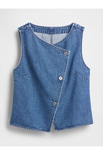 GAP Kadın Mavi Denim Asimetrik Yelek