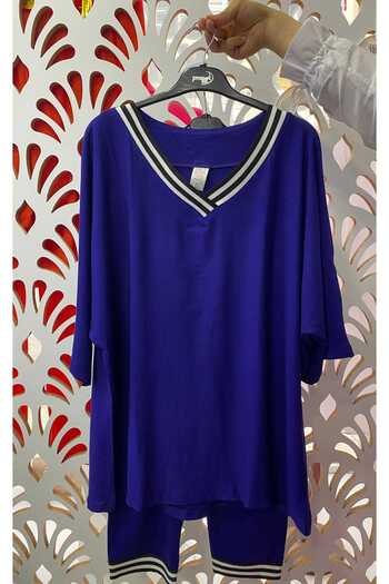 Sevda Kılınç Plus Size Capri Double Combed Cotton Suit