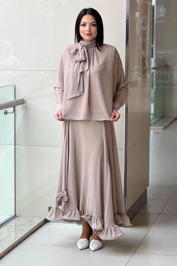 Ghisa Chiffon Suit with Ruffled Skirt and Underwear