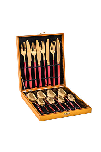 Trendy's Set of 16 stainless steel cutlery, TRENDY'S, red-gold
