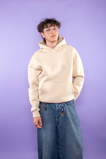 Sekizbiraltı Βασικό Oversize Unisex Μπεζ κουκούλα