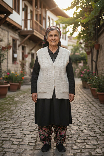 Çt Çeyizci Tekstil Dowry Vest, Buttoned Mother's Vest, Glitter Vest, Gift Vest, Bridal Glitter Vest with Pockets - Cream