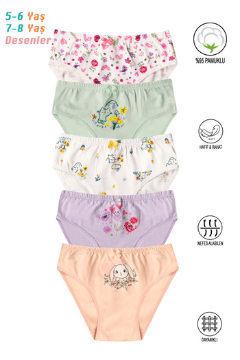 ÖZKAN underwear Özkan 41603 Pachet de 5 chiloți moale din bumbac cu modele de culori mixte pentru fete
