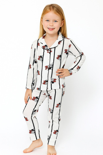 zahider Girl's Cotton Patterned Buttoned Pajamas Set