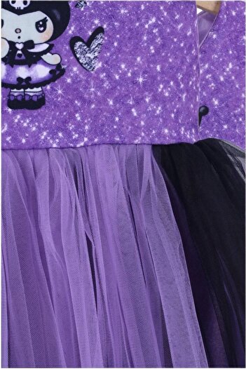 diamondstar Kuromi Baskılı TaçlI Çantalı Kız Elbise 3/10 Yaş