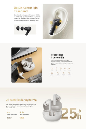 QCY Buds Anc Ht15 Bluetooth Kulaklık 45 Db. Anc 6 Mikrofon Enc Çift Cihaz Ipx4 Siyah