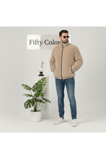 Fifty Color Мляко кафе, Плюшено яке, Яка Wellsoft със стойка, Джобове с цип, Кройка Oversize, Плюшено яке