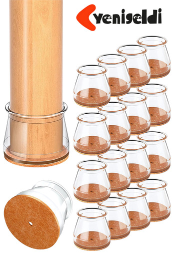 Yenigeldi 16 Pieces Round Chair Feet (T:3.3Cm U:3.6Cm) Transparent Silicone Thin Felt Chair Feet