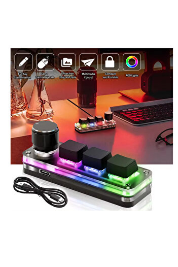 UnderShop Mini Mechanical Keyboard Programmable with 4 keys, Knob, RGB Lighting