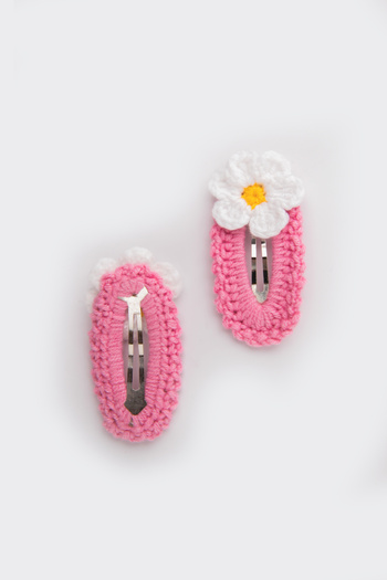 Le Mabelle Pink Knitted Flower Set of 2 Buckles