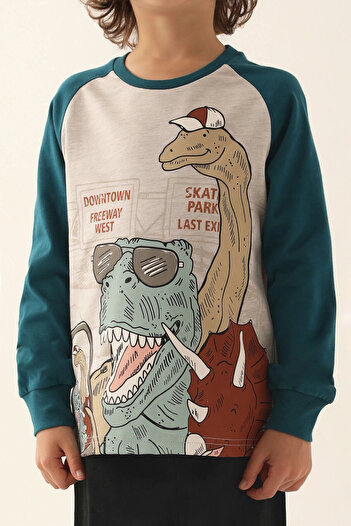 Rolypoly Dinosaur Gri Yeşil Erkek Çocuk Uzun Kol Pijama Takım