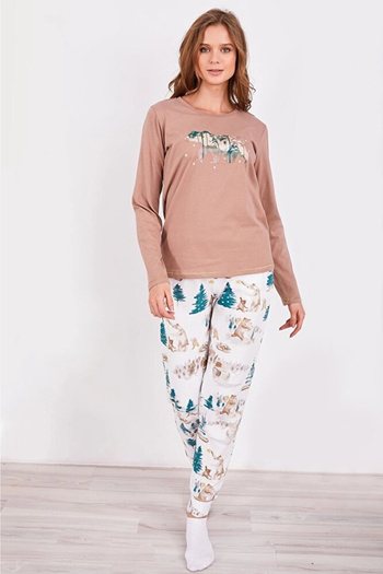 Arnetta Camel Women's Long Sleeve Pajamas Set
