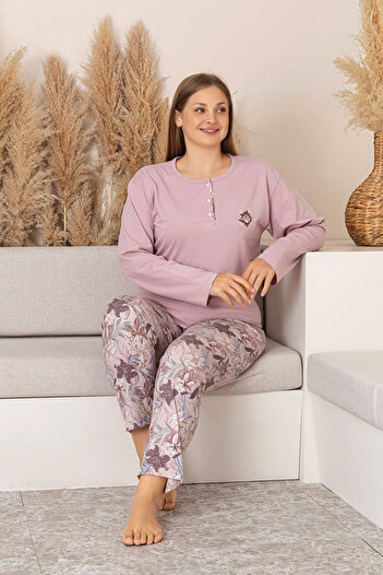 nisaNCa Μακρύ μανίκι 100% Cotton Plus Size Mother's Pijama Set - Mother's Special Series