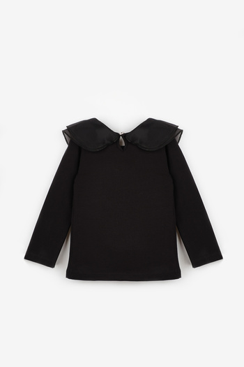 Le Mabelle Black Organza Collar Girl's T-Shirt