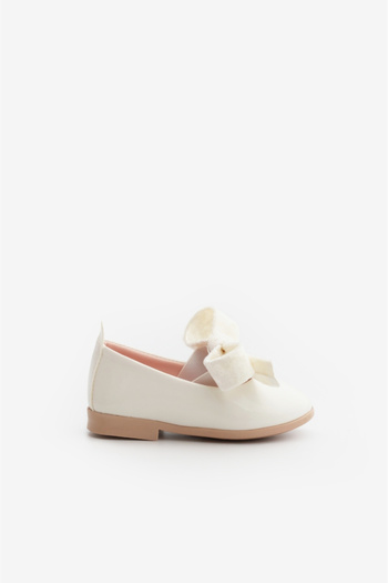 Le Mabelle White Patent Leather Velvet Bow Girls' Shoes