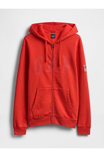 GAP Erkek Kırmızı VintageSoft Logo Fermuarlı Sweatshirt