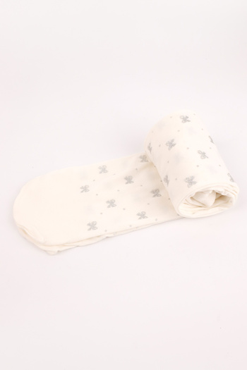 Le Mabelle White Glittery Bow Detailed Girls' Banana Pantyhose