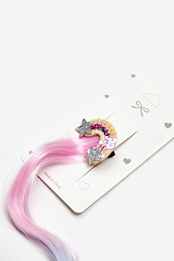Le Mabelle Pink Starry Rainbow Figured Girl's Hair Clip Buckle