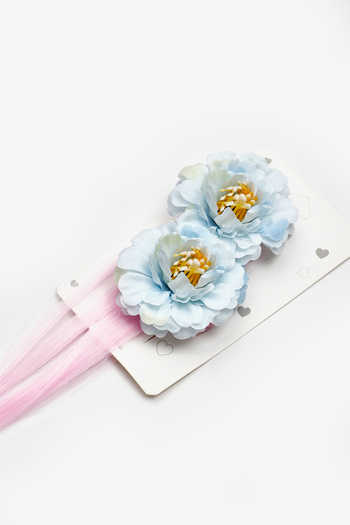 Le Mabelle Blue Flower Detailed Hair Girl's Double Buckle Set