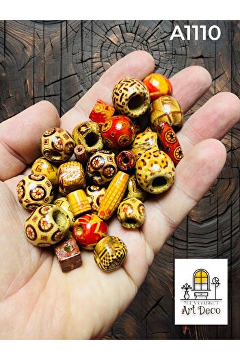 Artdeco Ahşap Boncuk (50 Gram ort 70-80 Adet) Farklı Desen-Farklı Ölçü-Karışık-Tahta-Aksesuar-Renkli