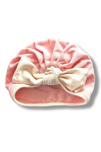 TAKIŞTIR Light Pink and Cream Color Ribbon Figured Baby Hair Cap