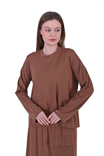 Invee Rayon Combed Cotton Skirt Suit Brown
