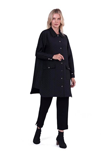 Invee Quilted Long Shirt Cap Black