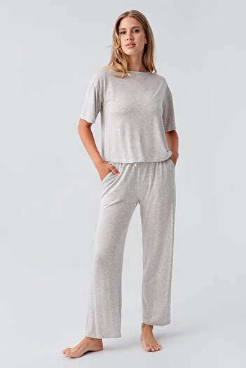 Artış Short Sleeve Flexible Viscose Pajama Suit