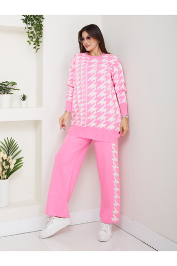 RACE FASHİON Houndstooth Patterned Double Knitwear Set Rc8213