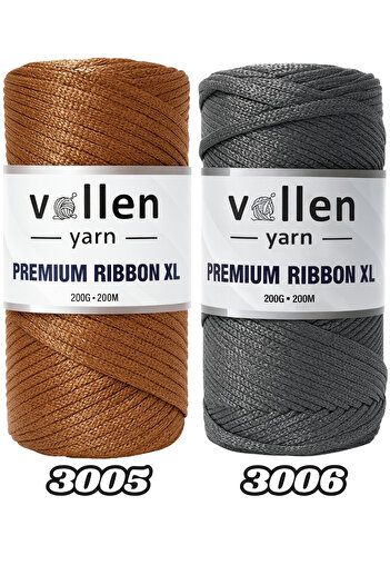 vollen yarn Premium 200gr/4mm Polyester Ribbon Ip,makrome Ipi,çanta Ipi,hobi Ipi,supla Ipi, Taş Rengi