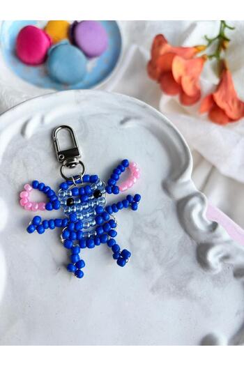 PEONY - peonyofficiall Stitch Charm Keychain Bead Embroidered Accessory Silver Clip Keychain