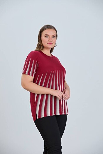 Orly More Viscose Fabric Plus Size Short Sleeve Stone Embroidery Detailed Mother Combed Cotton Blouse
