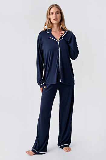 Artış Long Sleeve Buttoned Flexible Viscose Pajama Set