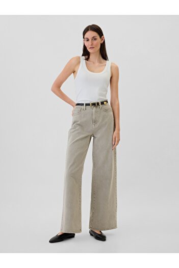 GAP Kadın Gri High Rise Wide-Leg Jean Pantolon