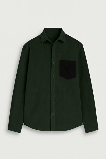 Valiberta Khaki Corduroy Shirt - Pocket Detail