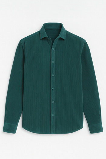 Valiberta Men's Velvet Ribbed Shirt - Emerald Green