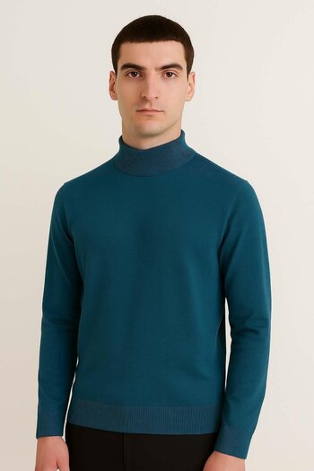 Valiberta Fincher Half Fisherman Regular Fit Turtleneck Men's Sweater - Indigo