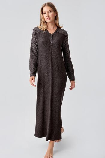 Artış Long Sleeve Buttoned Flexible Soft Textured Viscose Nightgown